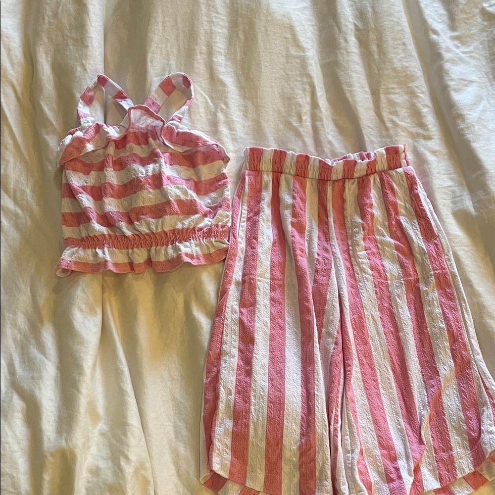 Girls Pink and White Striped Two-Piece Set